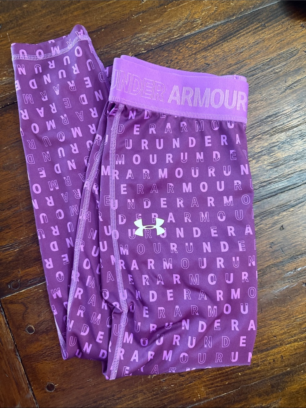 Under Armour Girls Purple Repeat Logo Athletic Leggings